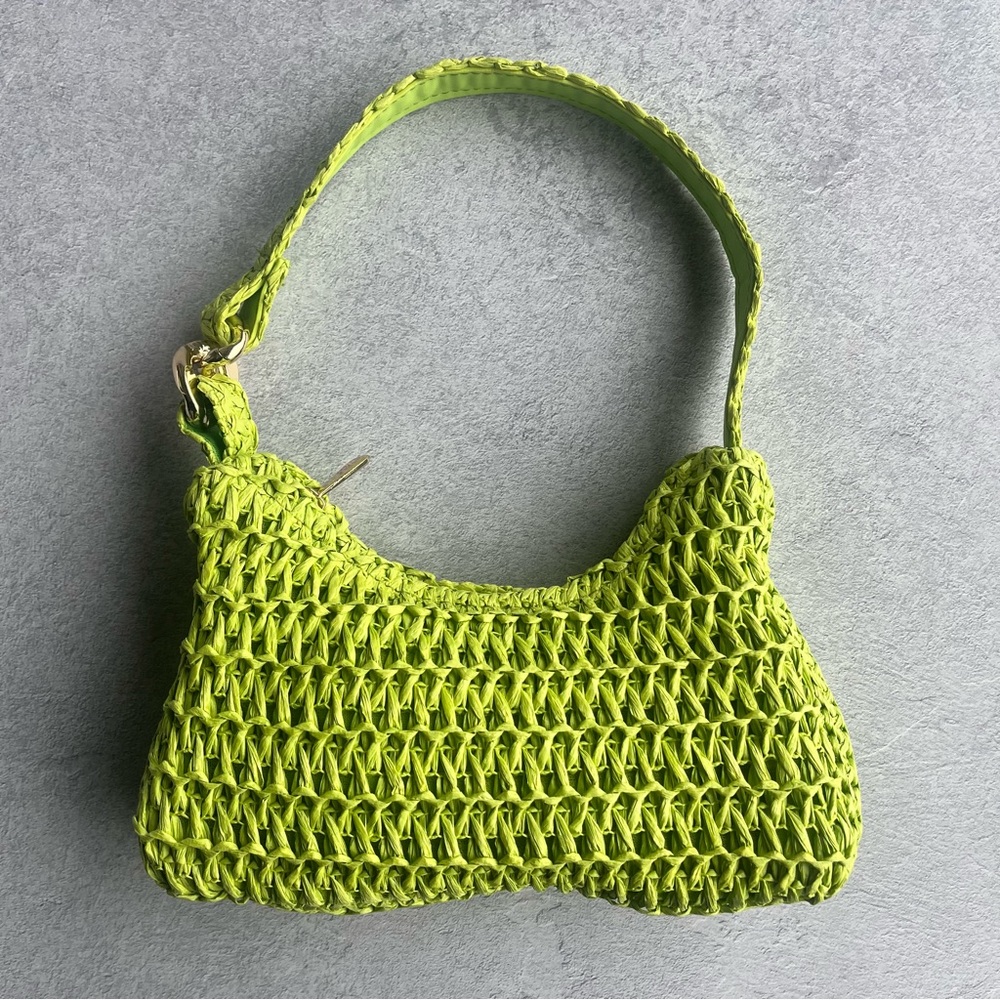 Lime green shoulder bag weave texture with gold detail h&m neon